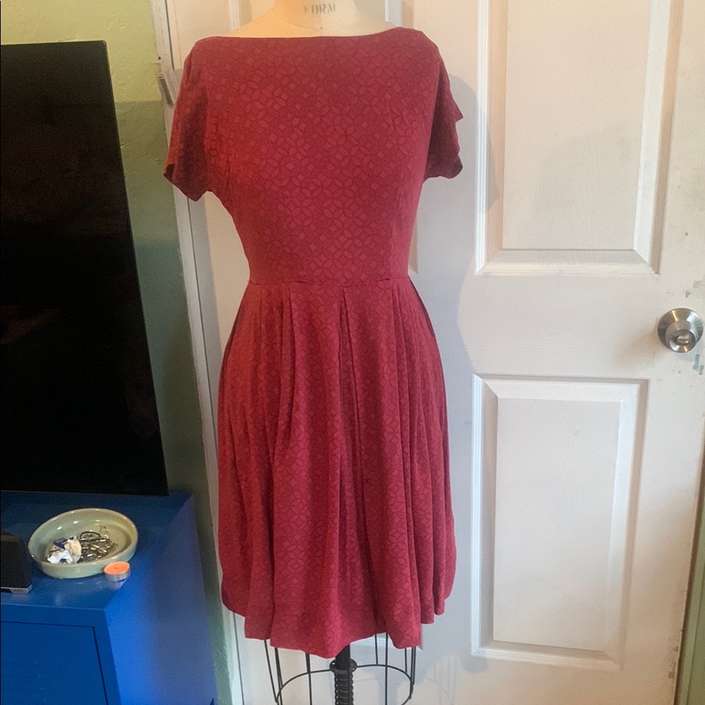 Vintage 50s Red A-Line Midi Dress